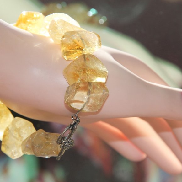 Polished Citrine Nugget Sterling Silver Bracelet - Picture 13 of 14